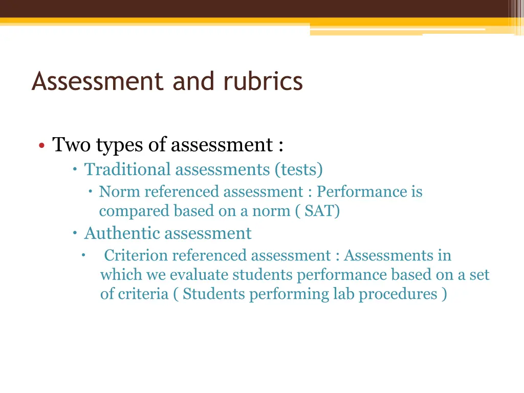 assessment and rubrics