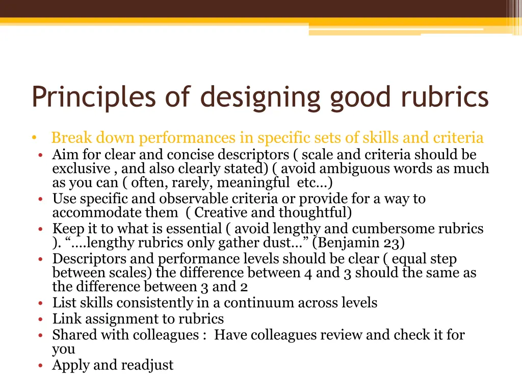 principles of designing good rubrics