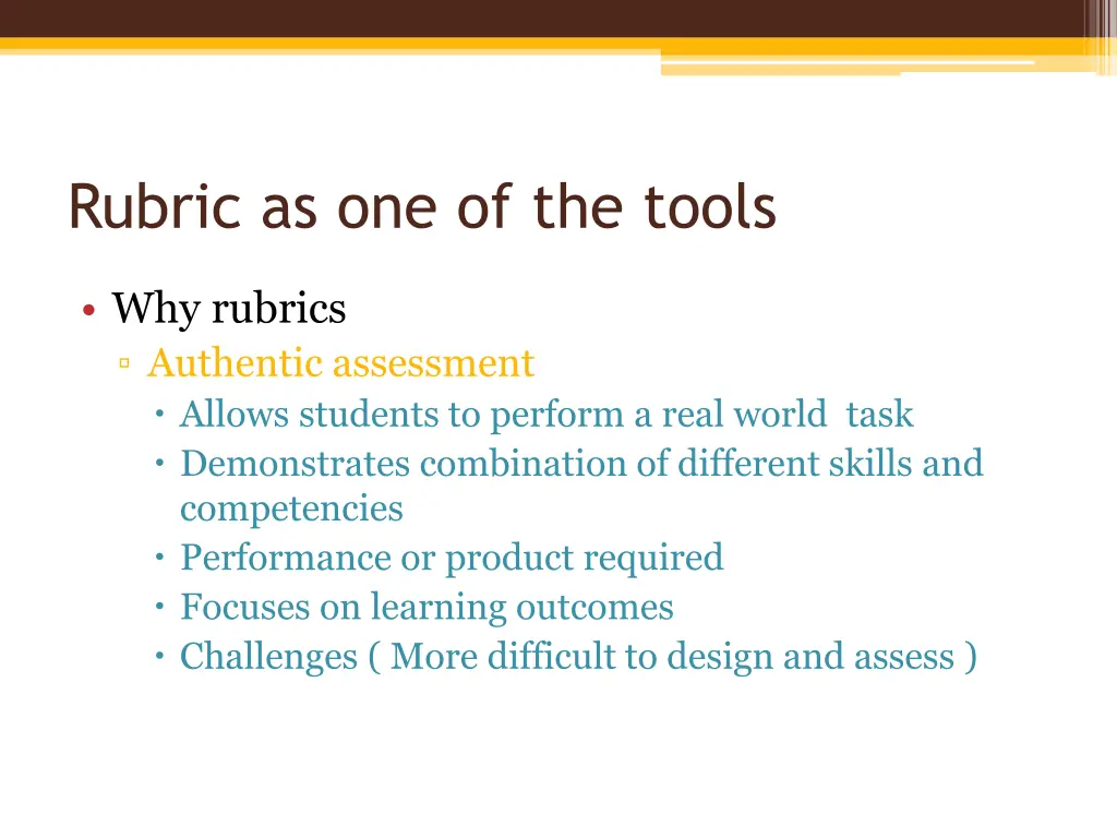 rubric as one of the tools