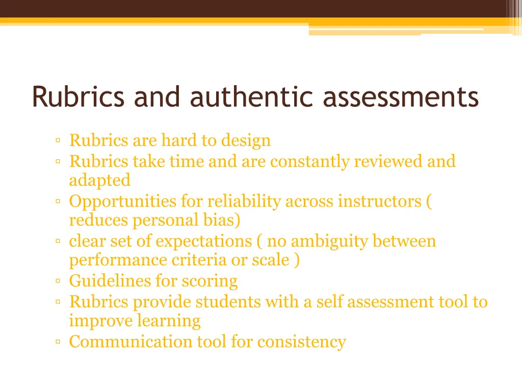 rubrics and authentic assessments