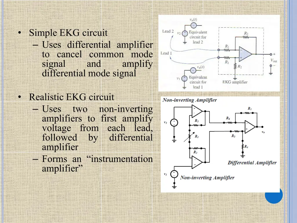 simple ekg circuit uses differential amplifier