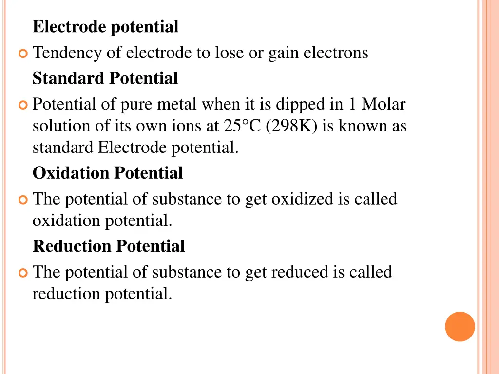 electrode potential tendency of electrode to lose