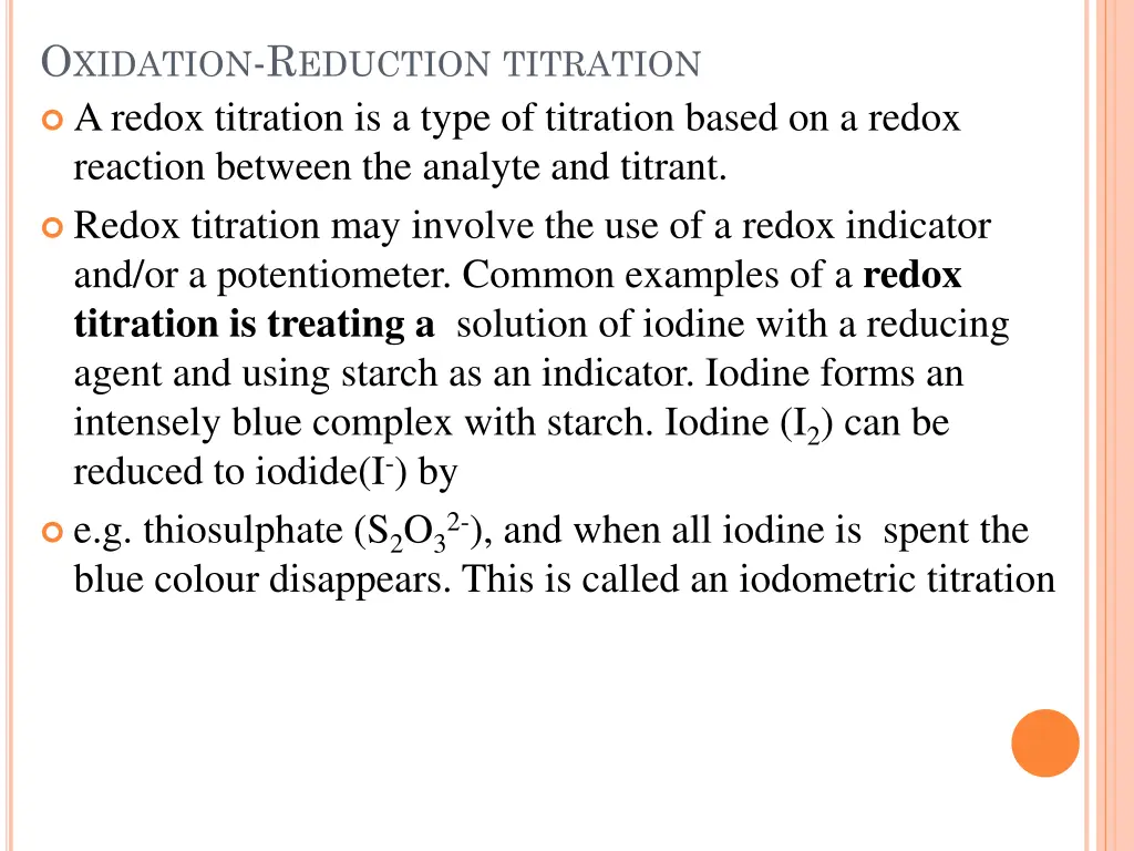 o xidation r eduction titration a redox titration