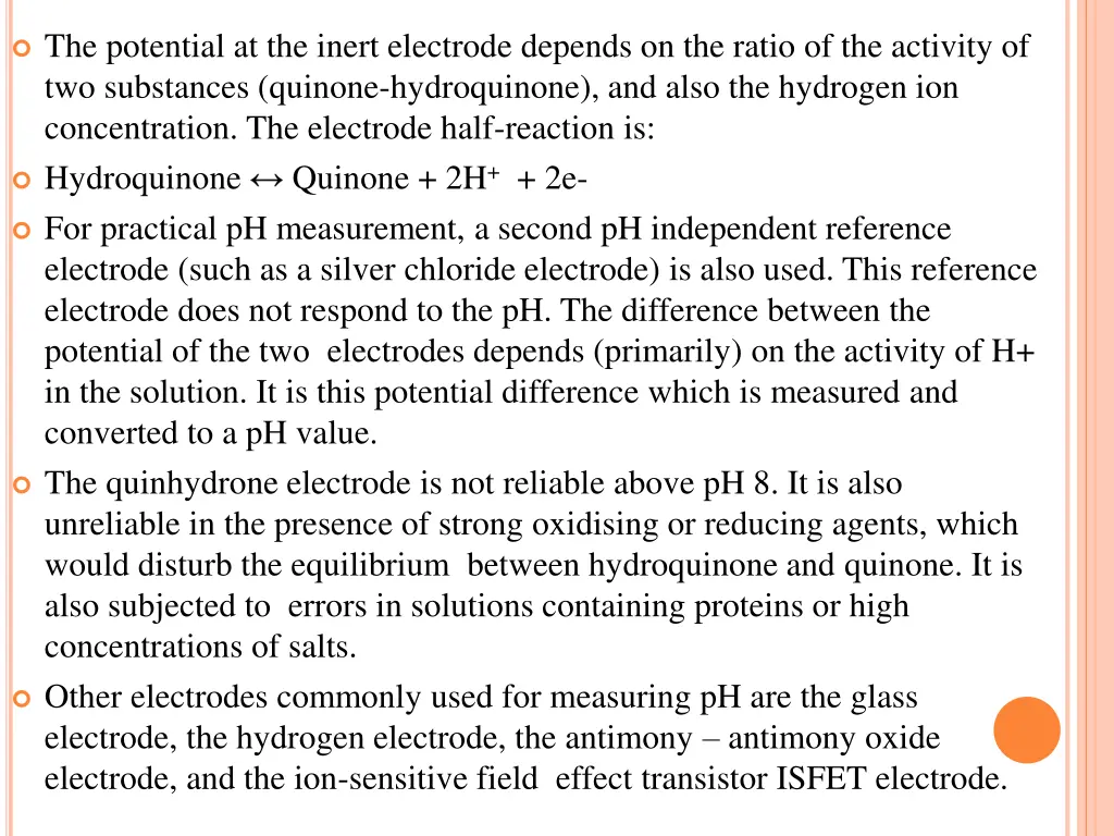 the potential at the inert electrode depends