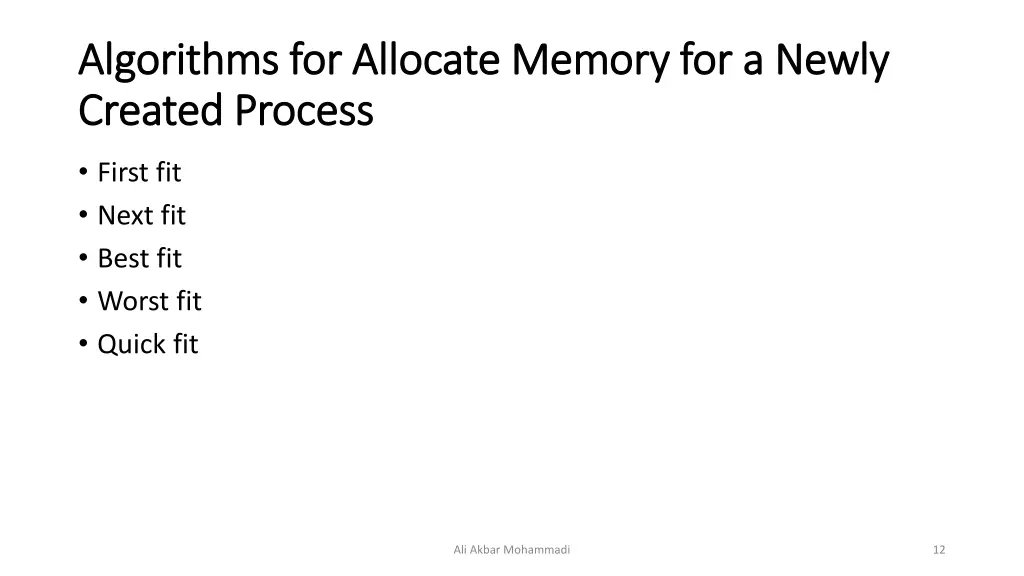 algorithms for allocate memory for a newly