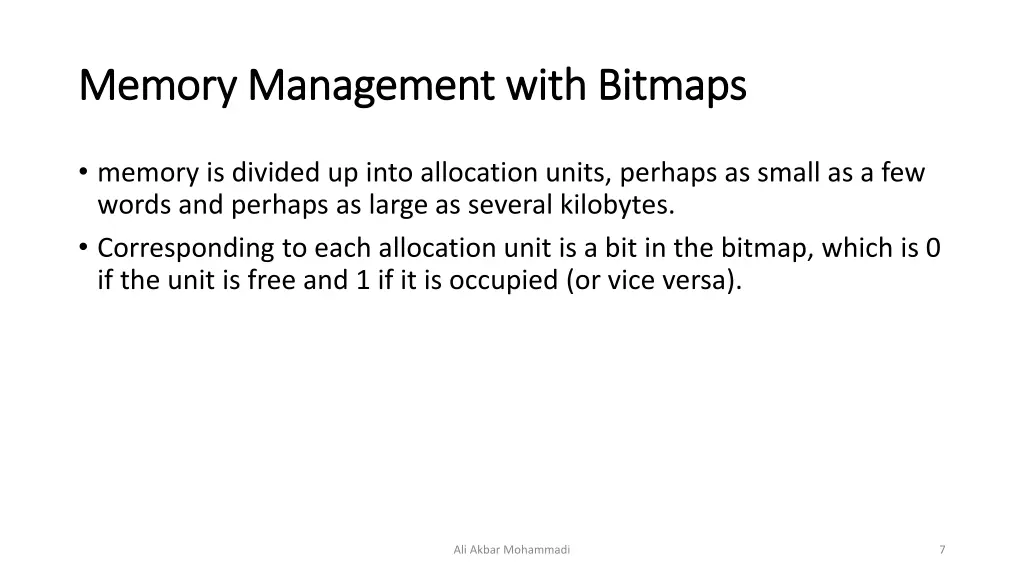 memory management with bitmaps memory management