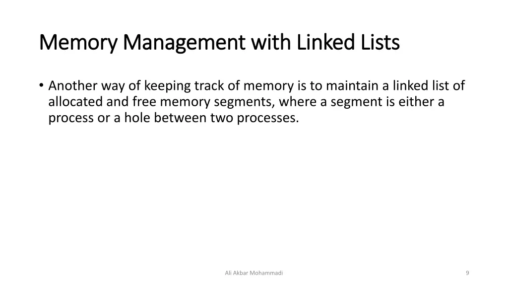 memory management with linked lists memory