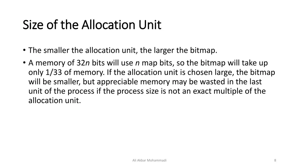 size of the allocation unit size