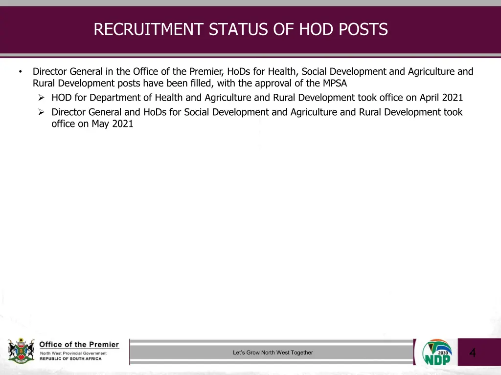 recruitment status of hod posts