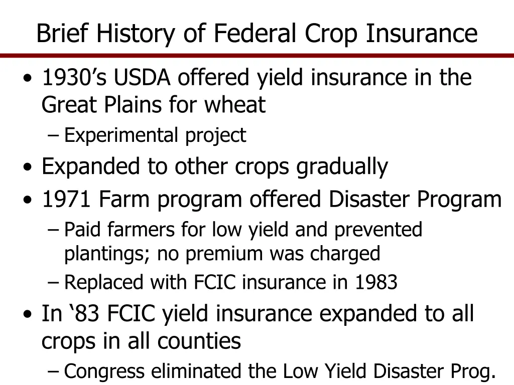 brief history of federal crop insurance