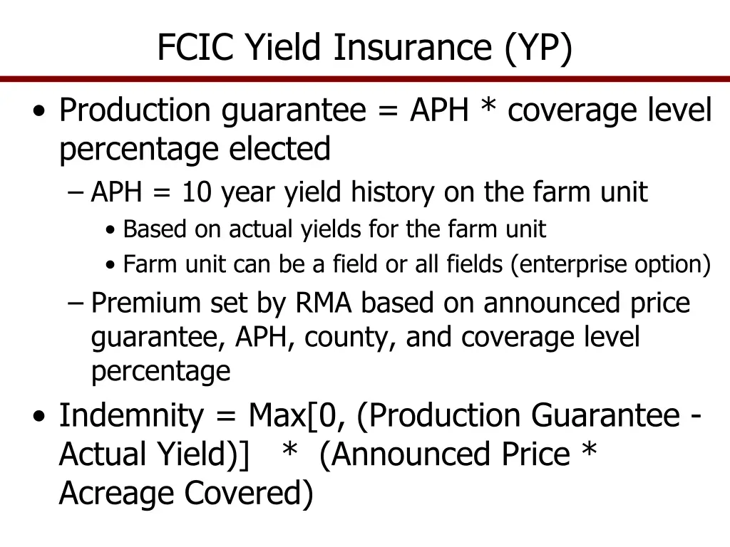 fcic yield insurance yp