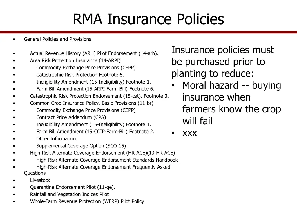 rma insurance policies