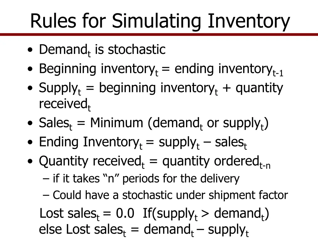 rules for simulating inventory