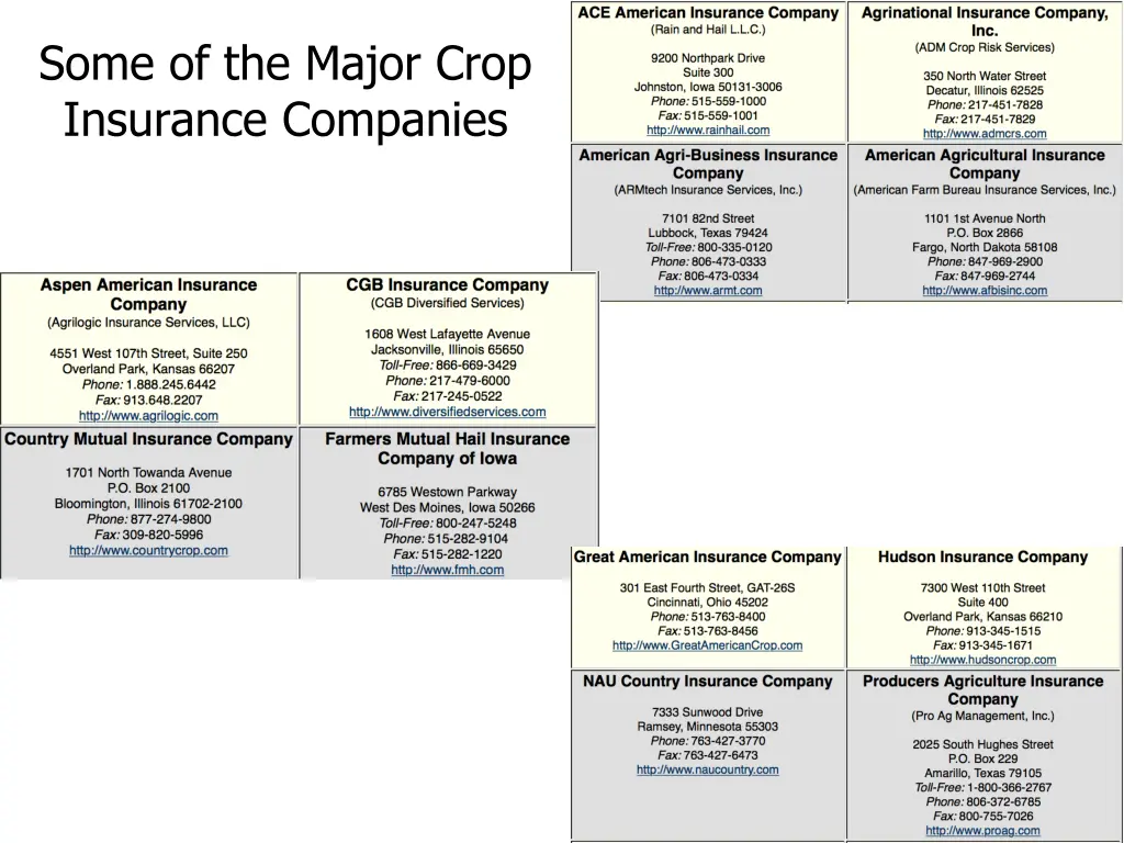 some of the major crop insurance companies