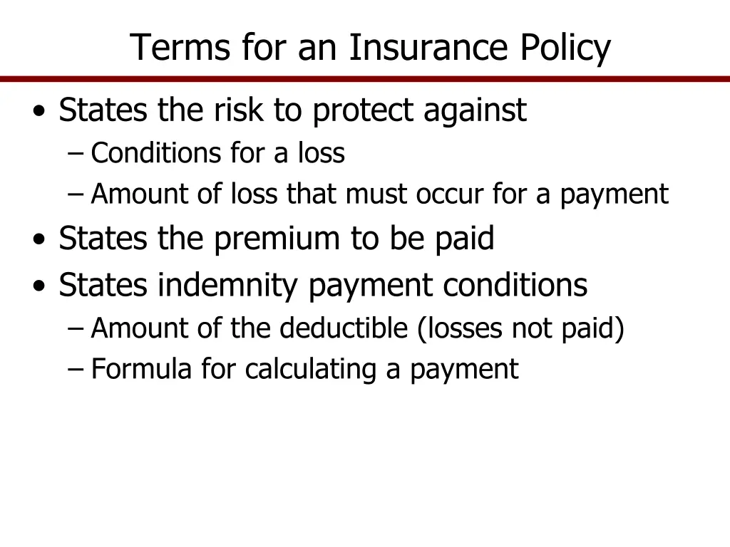 terms for an insurance policy