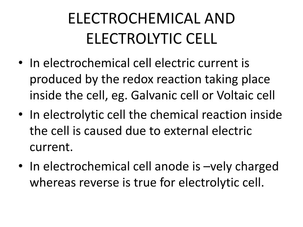 electrochemical and electrolytic cell