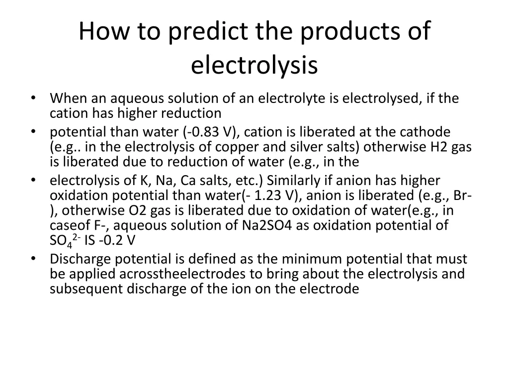 how to predict the products of electrolysis