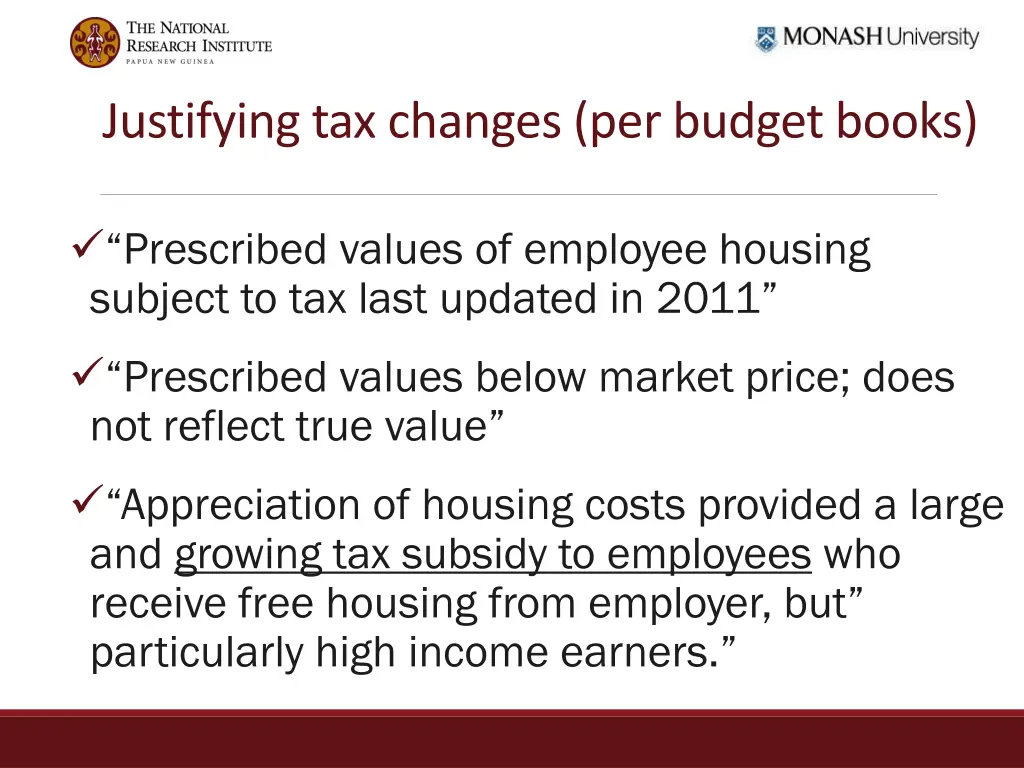 justifying tax changes per budget books