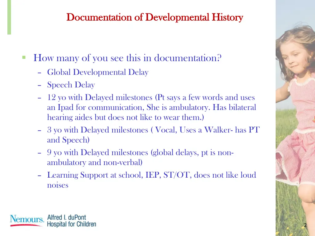 documentation of developmental history 1