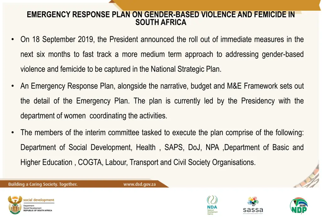 emergency response plan on gender based violence