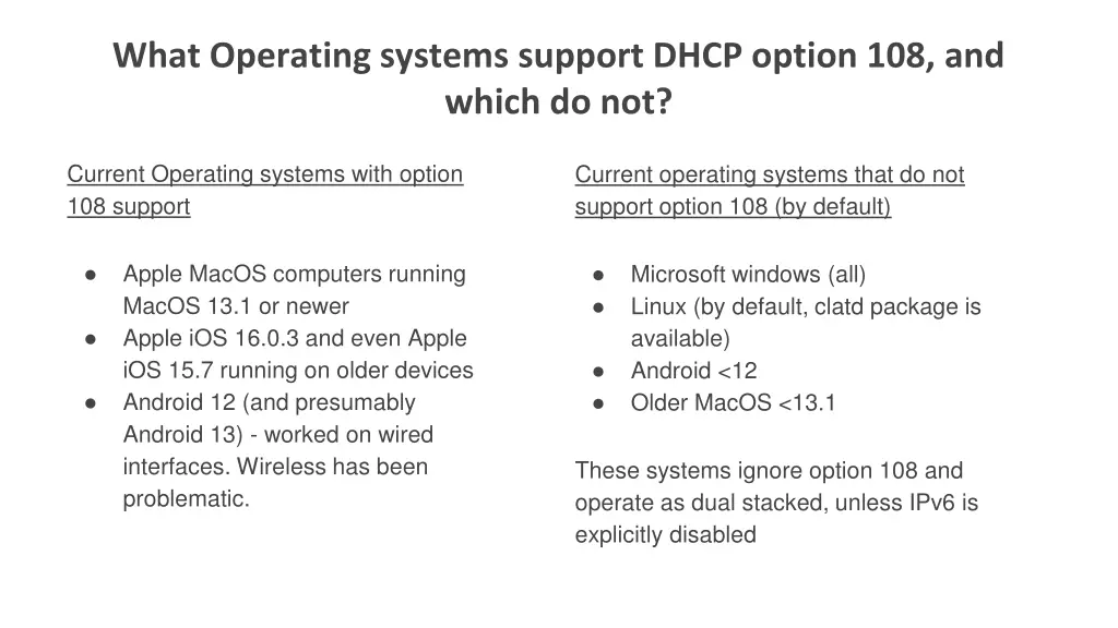 what operating systems support dhcp option