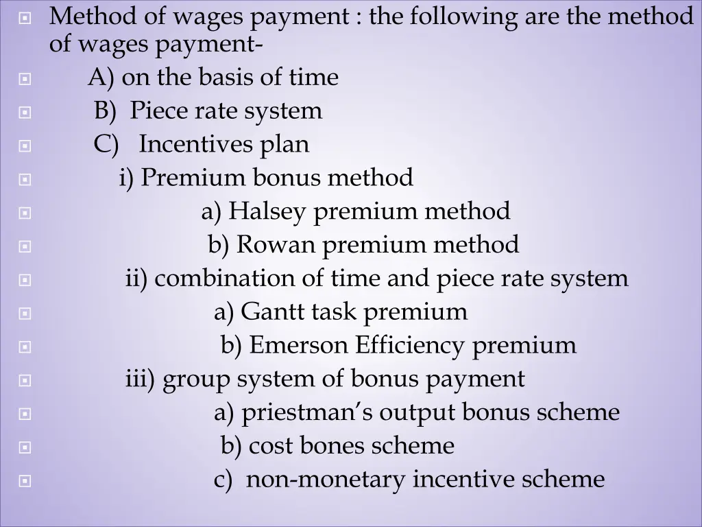 method of wages payment the following