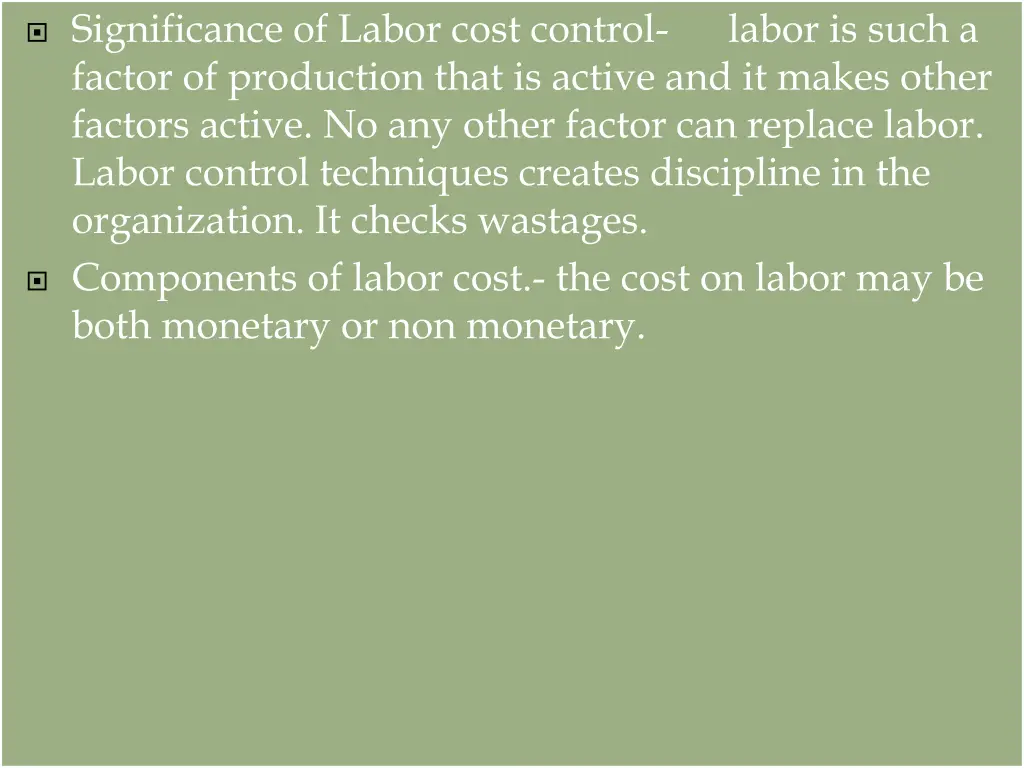 significance of labor cost control factor