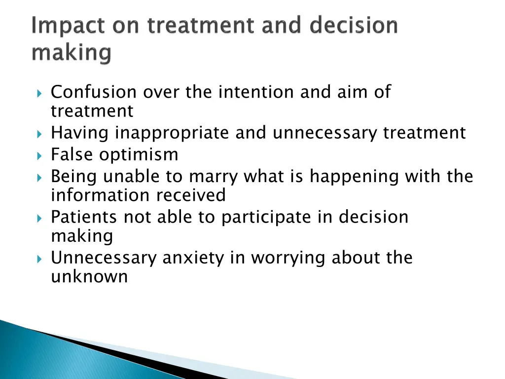 confusion over the intention and aim of treatment