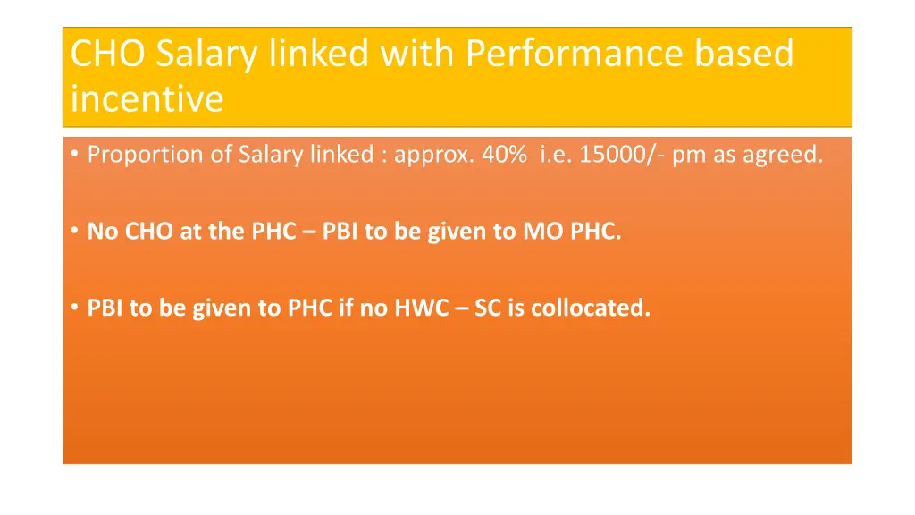 cho salary linked with performance based incentive