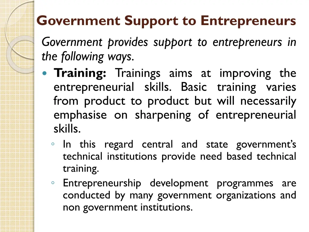 government support to entrepreneurs government