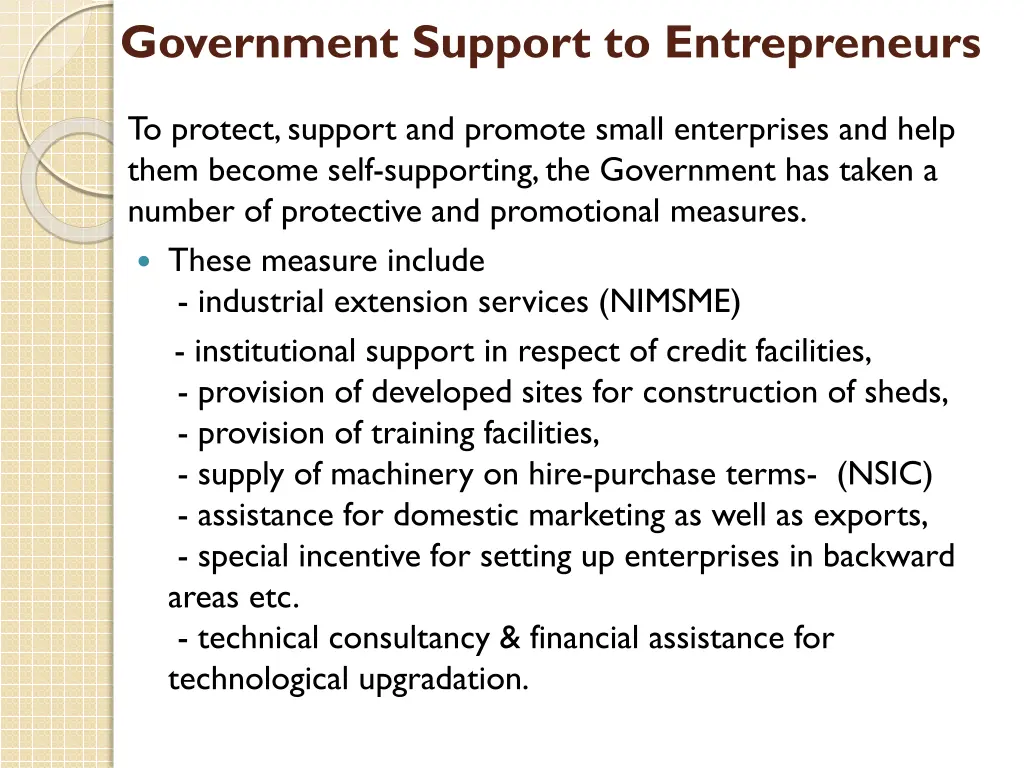 government support to entrepreneurs