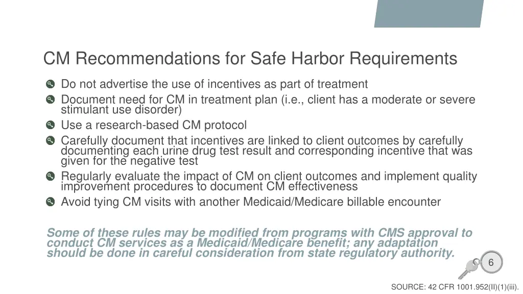 cm recommendations for safe harbor requirements