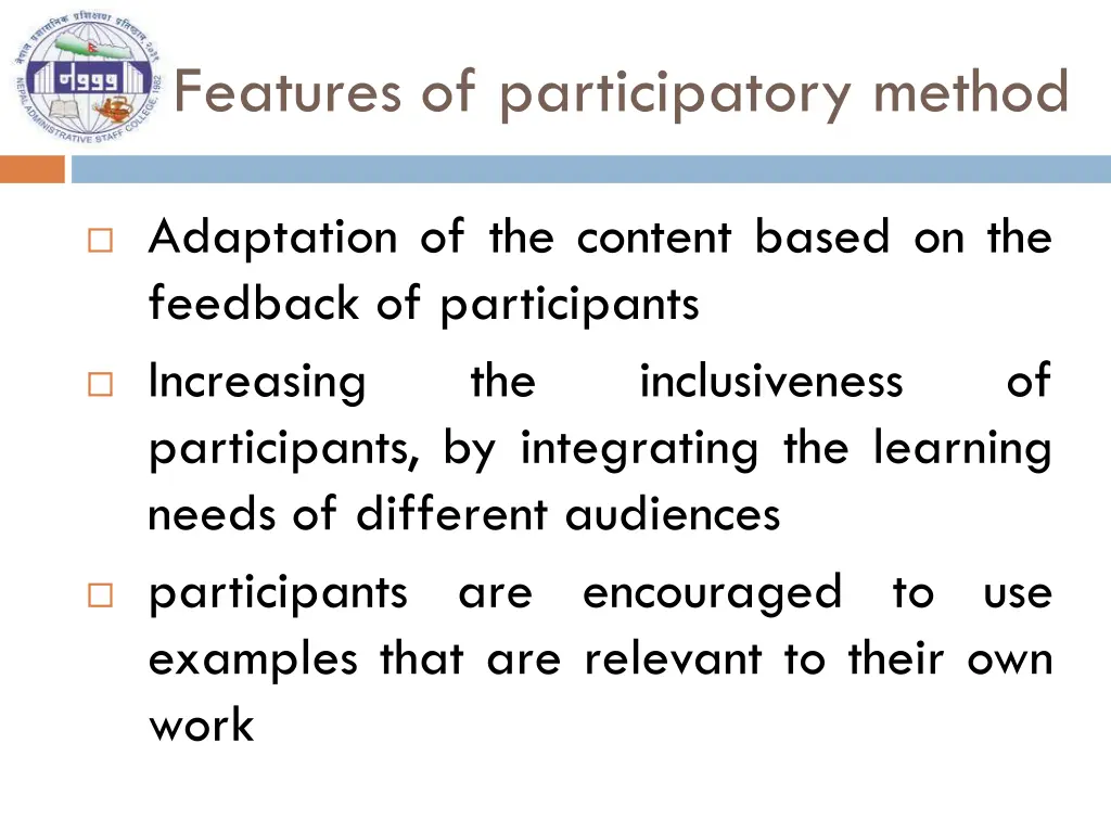 features of participatory method 1