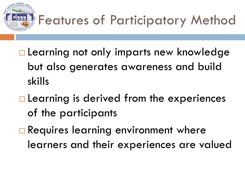 features of participatory method