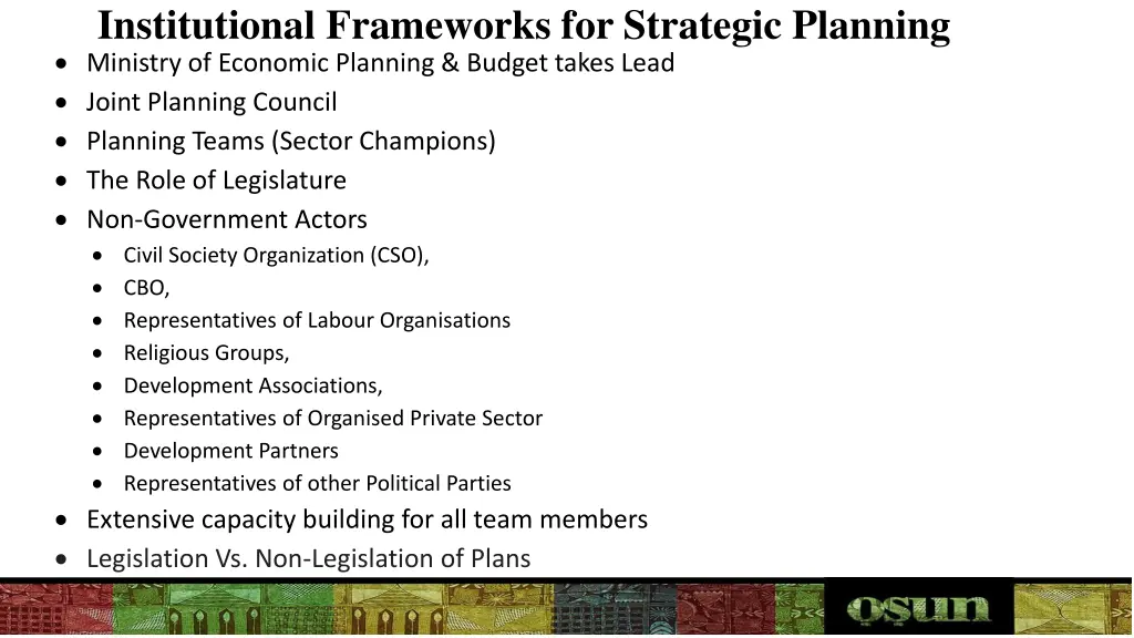 institutional frameworks for strategic planning