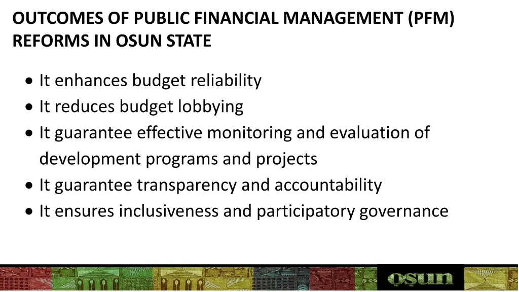 outcomes of public financial management