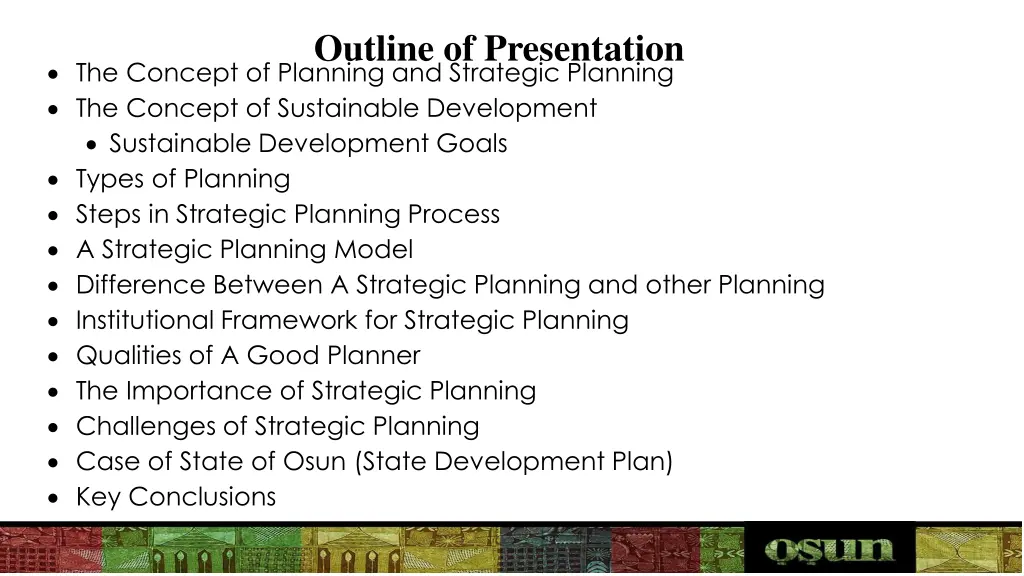 outline of presentation