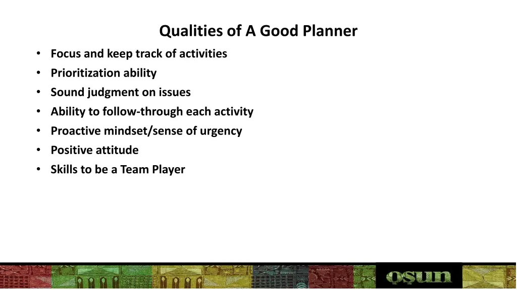 qualities of a good planner 1