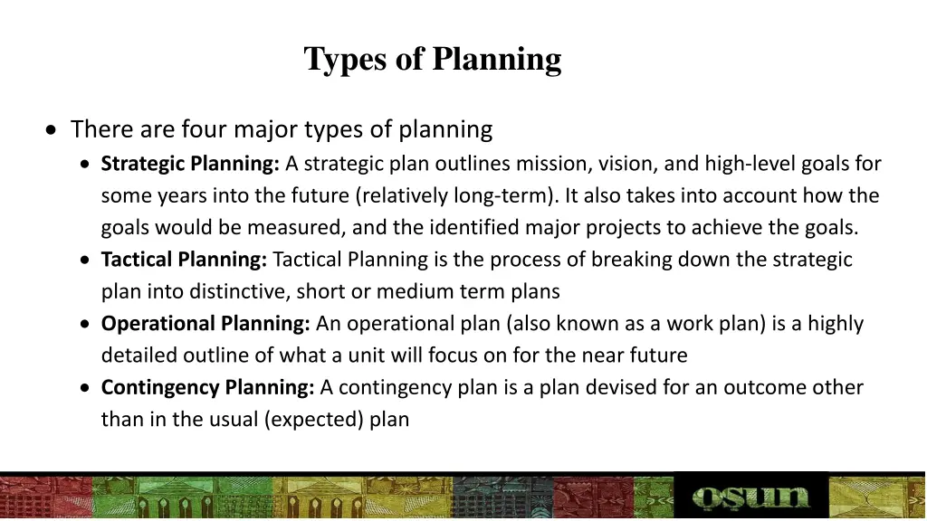 types of planning