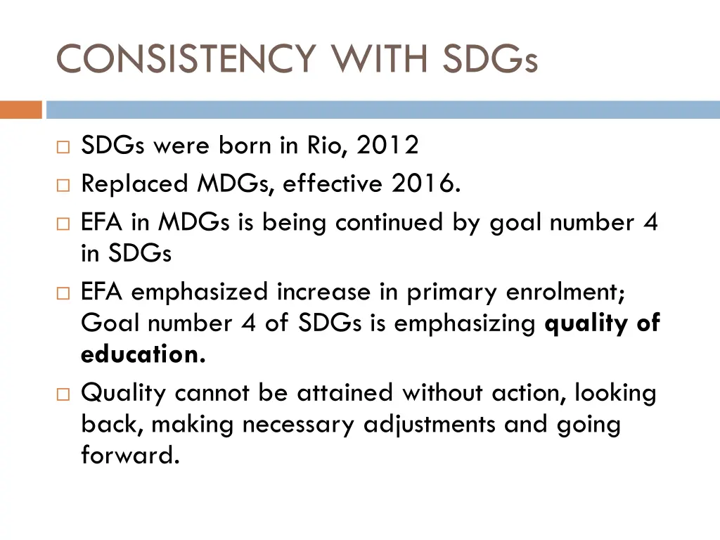 consistency with sdgs