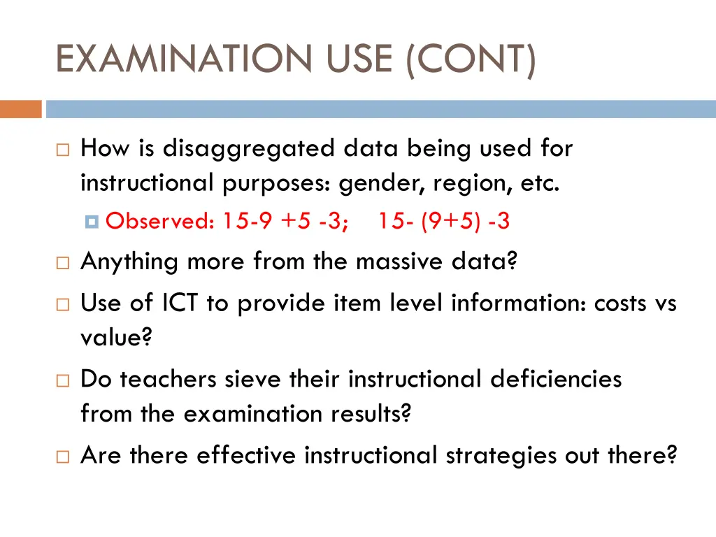 examination use cont