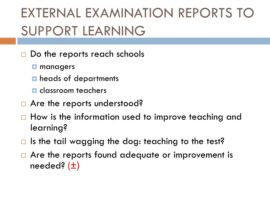 external examination reports to support learning