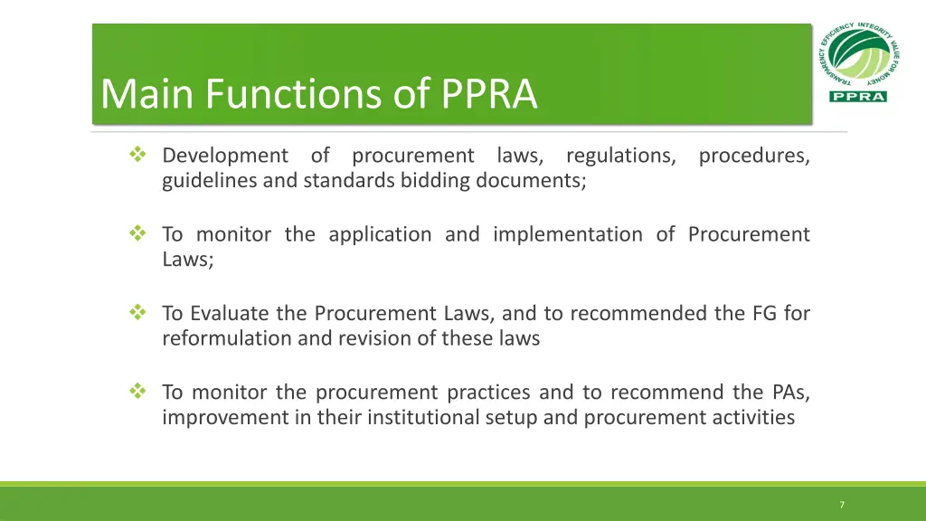 main functions of ppra