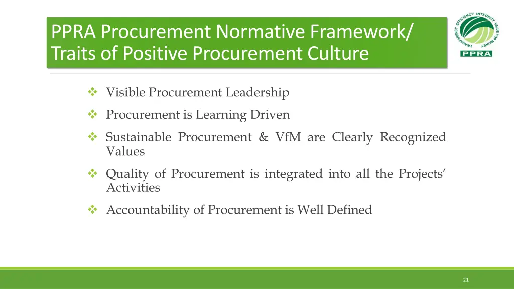 ppra procurement normative framework traits