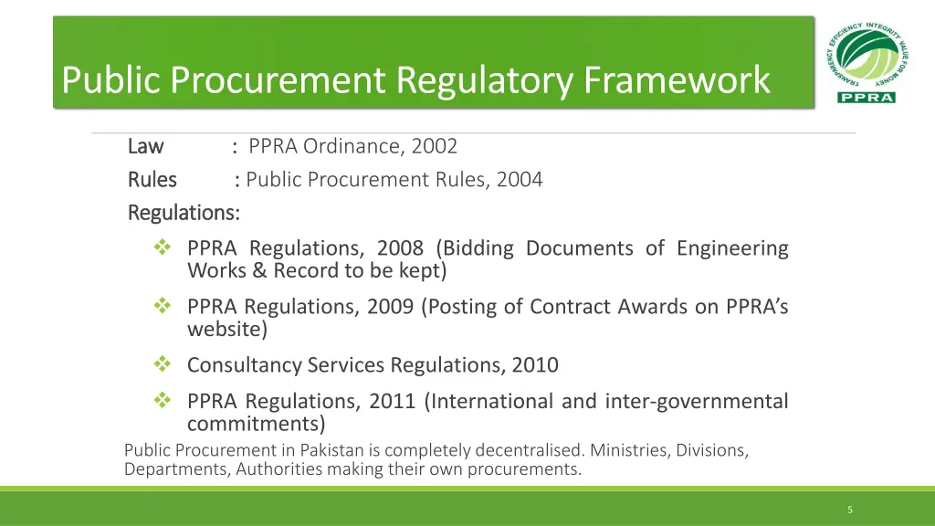 public procurement regulatory framework