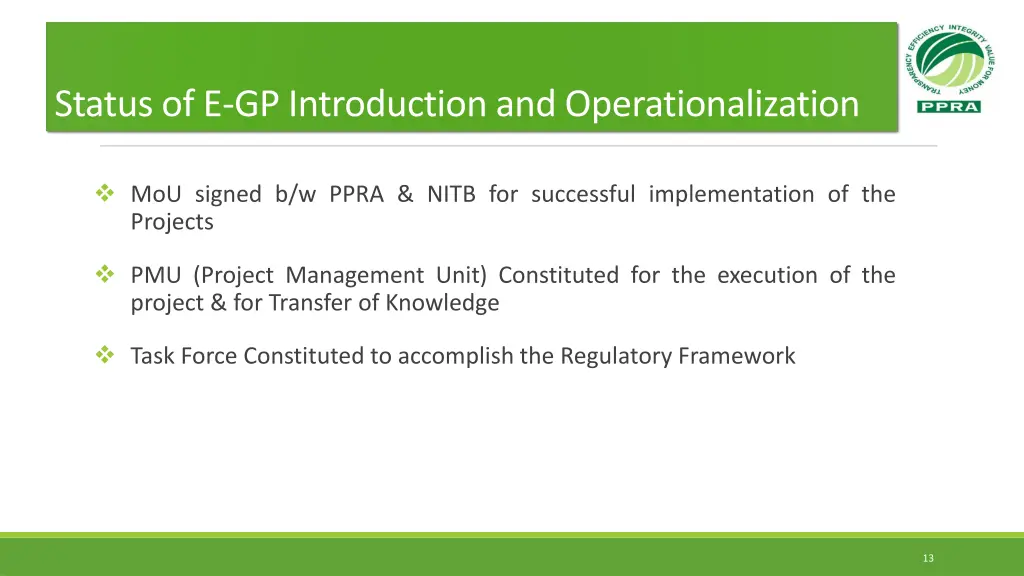 status of e gp introduction and operationalization