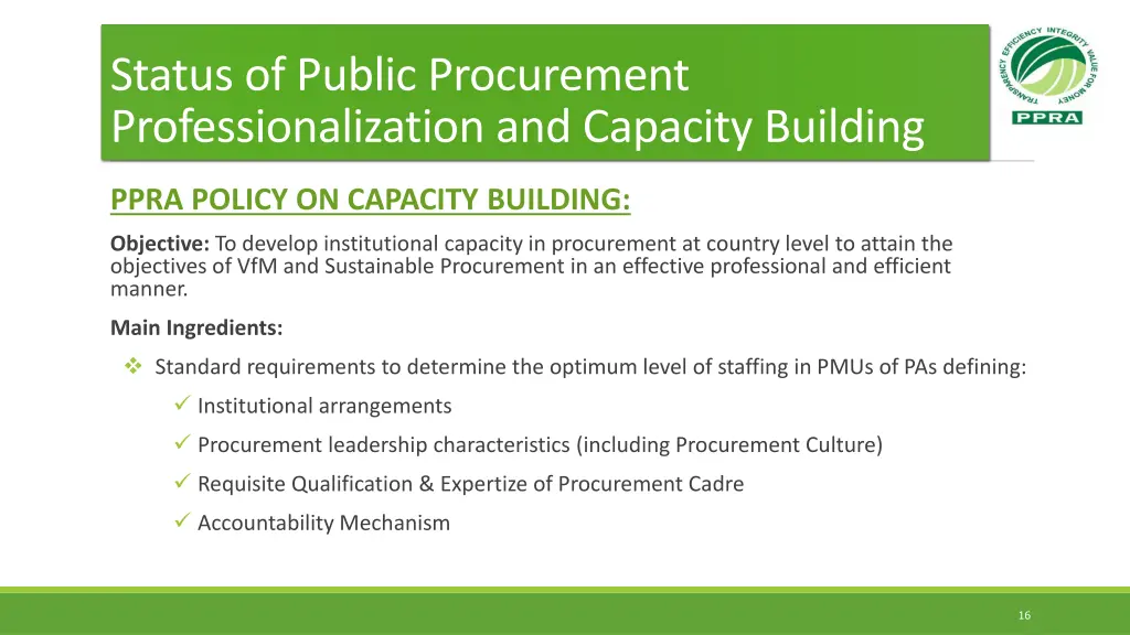 status of public procurement professionalization