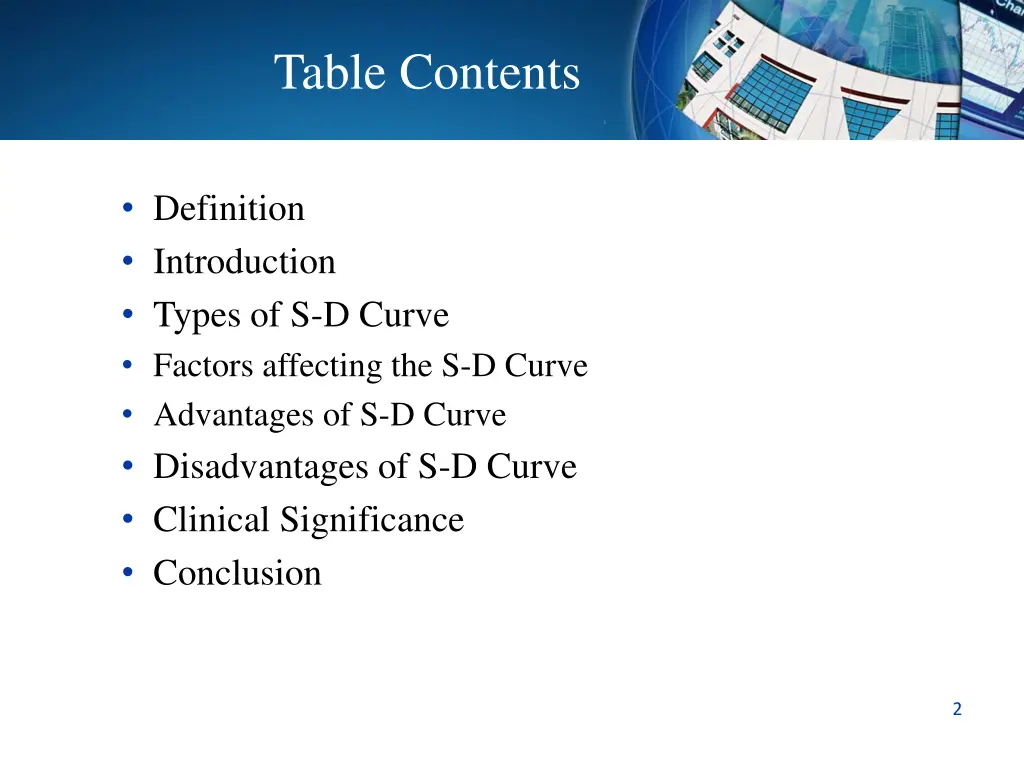 table contents