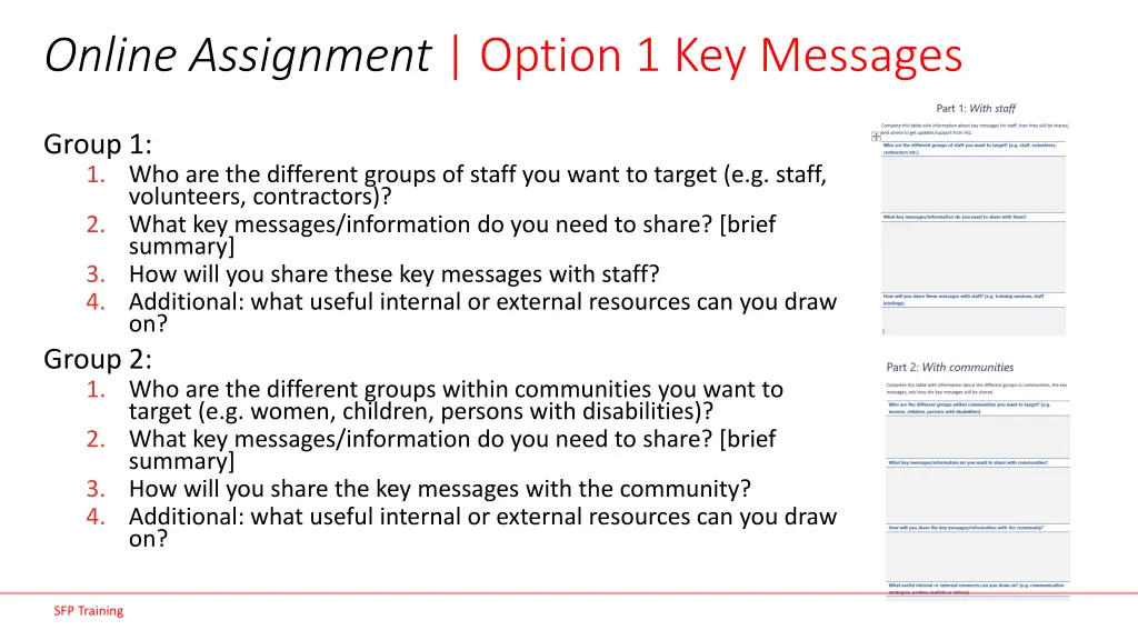 online assignment option 1 key messages