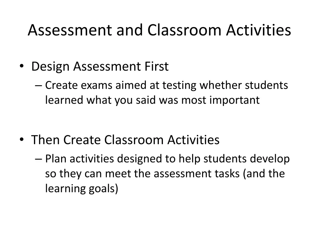 assessment and classroom activities